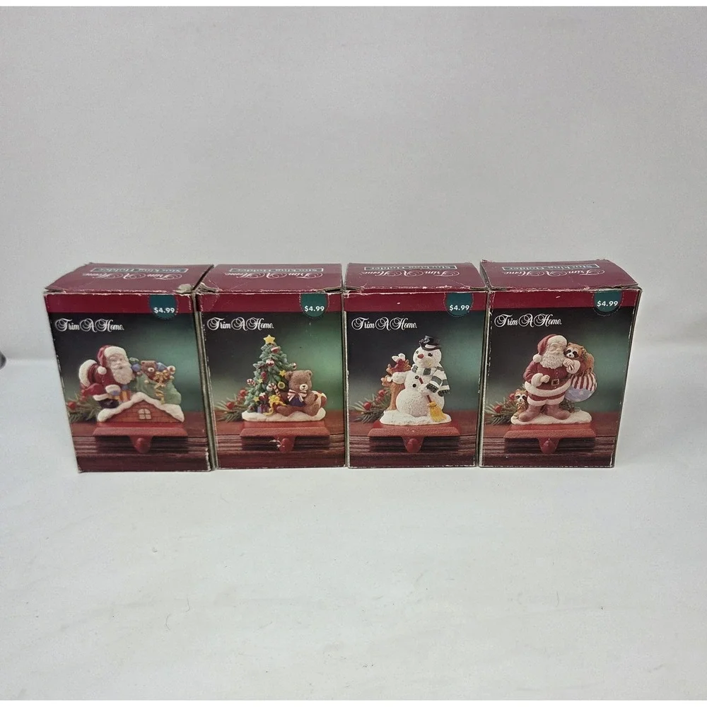 Vintage Trim A Home Kmart Resin Christmas Stocking Holders Set of 4 NIB Boxes